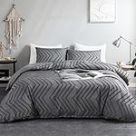 WARMDERN Boho Duvet Cover Set, Tufted Bedding Duvet Covers Soft Washed Microfiber Duvet Cover King Size, 3 Pieces Embroidery Shabby Chic Duvet Cover with Zipper Closure(Grey, King)