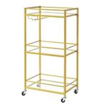 IBUYKE Home Bar Serving Cart,Small Bar Cart with 3-Tier Glass Shelf, Mobile Drink Shelf with Wine Holders and Glass Holders,Mini Bar for Outdoor, Small Space, Kitchen Gold TMJ519G