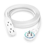 Maximm Cable 12 Ft 360Ã‚Â Rotating Flat Plug Extension Cord/Wire, 16 AWG Multi 3 Outlet Extension Wire, 3 Prong Grounded Wire - White - UL Listed