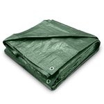 Green Tarpaulin Sheet 3.5m x 5.4m (Cut-Size) Lightweight PE Plastic Tarp 80gsm Water-Resistant Ground Sheet Multipurpose Tarpaulin Covers used for Garden Furniture Shed Camping (12ft x 18ft)