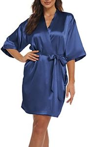 Teemie Bata Mujer Satén Kimono Novia Dama Boda Albornoz Sexy Camisón Verano Ropa De Dormir Vestido Batas Vestir Comodo Albornoces Casa Pijamas Despedida Soltera Azul XXL