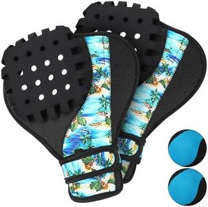 Water Bouncing Ball and Catch Gloves Set – 2 Water Skip Balls with Ambidextrous Neoprene Catch Mitts, Adjustable Wrist Strap, Non-Slip Drain Hole Design for Pool Beach Lake Summer Water Games