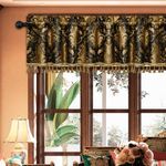 Loom and Mill Luxury Valances for Living Room Window, Classic Damask Jacquard Chenille Window Treatment Valances with Tassels, Rod Pocket Blackout Short Curtain 1 Panel,Halloween Decor(54”x18”, Black)