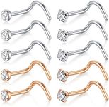 D.Bella Nose Rings 10Pcs 18G Nose Screw Rings Studs Surgical Steel Piercing Jewelry 2mm Clear CZ Rose Gold and Silver