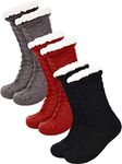 SATINIOR 3 Pairs Women's Winter Slipper Socks Soft Warm Fuzzy Fleece-lined Cozy Slipper Socks