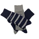 POLO RALPH LAUREN Mens 3 Pairs Designer Dress Socks Grey (as1, numeric, numeric_10, numeric_13, regular, regular, Navy-Grey-Stripe), Grey