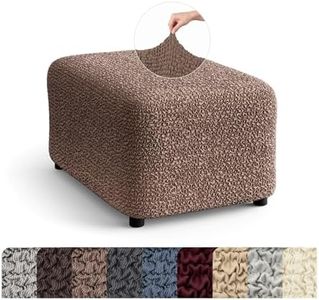 PAULATO BY GA.I.CO. Ottoman Cover - Washable Footstool Cover - Pouf Slipcover - Soft Fabric Slipcover - 1-Piece Form Fit Stretch Furniture Protector - Mille Righe Collection - Camel (Ottoman)