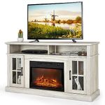 GiantexUK Electric Fireplace Insert TV Stand, Living Room Wooden Console Entertainment Center with Electric Fire, Overheat Protection & Remote Control, 1800-2000W (Gray, 23” Fireplace, for 65” TV)