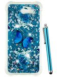 CAIYUNL Glitter Case for Galaxy J7 2017 /J7 V / J7 Prime / J7 Perx / J7 Sky Pro/Samsung Halo Bling Floating Liquid Cover Clear TPU Cute Luxury Design Women Men Girls Slim TPU Protective-Blue Butterfly