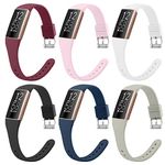 6 Pack Slim Soft Silicone Wristbands Compatible with Fitbit Charge 4 Bands, Sports Replacement Straps for Fitbit Charge 4 / Fitbit Charge 3 / Charge 4 SE / Charge 3 SE Women Men (Wine Red/Pink/White/Black/Navy Blue/Gray)