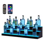 VEVOR LED Lighted Liquor Bottle Display, 3 Tiers 40 Inches, Illuminated Home Bar Shelf with RF Remote & App Control 7 Static Colors 1-4 H Timing, Acrylic Drinks Lighting Shelf for Holding 30 Bottles