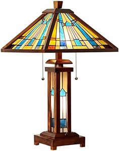 Capulina Tiffany Table Lamp Wooden Base Blue Stained Glass Lamp 3-Light