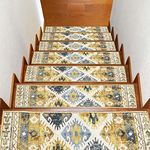 ishro home 8x28 Inches 3D Jet Multi Printed Stair Treds/Carpet/Door mats for Home/Floor mat for Kids, Pets and Elders Safety with Anti-Slip Rubber Backing. (15, Vintage Persian)