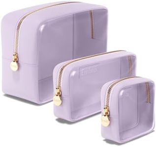 Clear Cosmetic Bags Set of 3, Mini Small Large Makeup Bags For Women Clear Pouch Cosmetics Cases Zipper Cute Pouches Make Up Travel Toiletry Essentials Preppy Purse Organizer Makeup Cases, Lilac