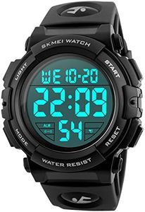 FANMIS Men’s Big Face Digital Sports Watch Outdoor Sports Military Watch Multifunction 50M Waterproof Alarm Stopwatch Calendar EL Backlight 12H/24H, Black, Digital