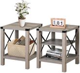 IDEALHOUSE Farmhouse End Tables Living Room Set of 2, Side Table Rectangular Nightstand Sofa Side Table for Living Room, Bedroom, Lounge, Grey