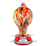 WOSIBO Hand Blown Glass Hummingbird Feeder for Outdoors Large 32 Ounces Colorful Garden Glass Hummingbird Feeder Containing Ant Moat Hanging Hook, Rope, Brush and Service Card (red-fire)