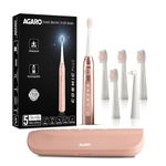 AGARO COSMIC PLUS Sonic Electric Tooth Brush For Adults with 5 Modes, 5 Brush Heads, 1 Interdental Head, Carry Case & Rechargeable with 4 Hours Charge Lasting Up to 25 Days, Power Toothbrush, (Rosegold)