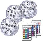 Anchayuan RGB Submersible LED Lights Remote Control 16 Multi-Colors 4 Modes with decorative lights powered by 3 AAA batteries，used in ponds, swimming pools, bathrooms, courtyards, Potted and under trees , festive celebrations ,Christmas decoration (3-P...