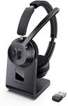 (Upgraded Version) Wireless Headset, Bluetooth Headset with Noise Cancelling Microphone, Best Headset with Mic Mute & USB Dongle for PC/Computer/Laptop/Cell Phones/Remote Work/Call Center