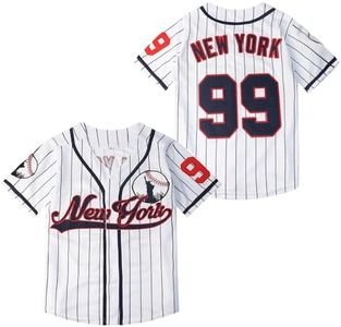 Stitched Youth New York 99 Baseball Jerseys Kids Shirts Hip Hop Boys' Clothing for Party Xmas Gifts (White Striped,M)