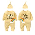 culbutomind Baby Twins Newborn Baby Boys Girl Double The Blessings Twice The Love Baby Bodysuit Clothes Outfits (yellow double twice3m)