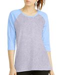 Women 3/4 Sleeve Baseball Tee - Raglan Shirts Jersey Tops Quarter Sleeve Shirt Tees, Lt.grey / Lt.blue, M