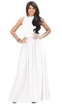 koh koh Plus Size Womens Long Sexy Sleeveless Bridesmaid Halter Neck Wedding Party Guest Summer Flowy Casual Brides Formal Evening A-line Gown Gowns Maxi Dress Dresses, Ivory White XL 14-16