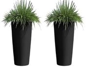 Lavish Craft Set of 2 Plant Store Metal Tall Planters for Outdoor and Indoor Use - 20 inch Modern Flower Pots for Balcony, Deck, Garden, and Patio (Black)