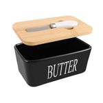 ASelected 650 Ml Large Butter Dish with Lid, Butter Dish Porcelain Butter Dish with with Double Silicone Seals Cover for Butter Cheese Storage (Black)