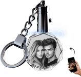 3D innovation Customized Round Crystal Keychain with LED Light, Custom Laser Etched Photo Key Chain, Engraved Personalized Memorable Gift Keepsake, Anniversary, Birthday Gifts for Women & Men