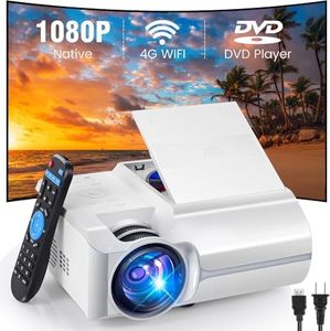 Mini Projector with DVD Reader, 1080P Portable Projector with WiFi Bluetooth, 15° Keystone and Focus 300" Screen Smart Projector with USB/HDMI/AUX/AV, Video Projector for Home,Outdoor,Camping,Gaming