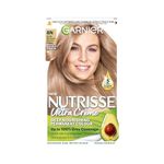 Garnier Nutrisse Ultra Crème Vegan Hair Dye, 8N Nude Medium Blonde. Ensures 100% grey coverage and balanced, natural 8-week colour. Gentle, no-ammonia, and vegan for a beautiful nude blonde.