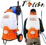 PetraTools Battery Backpack Sprayer with Custom Fitted Cart and 100 Foot Commercial Hose, 2 Hoses Included, Commercial Quality Heavy Duty Sprayer (HD5000 6.5-Gallon with Reel Cart)