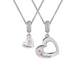 KunBead Jewelry Mother Daughter Charm Heart Love Pendant Necklace set for 2 for Mum Girls
