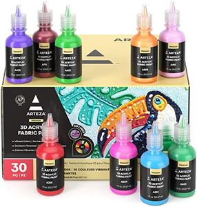 ARTEZA Fabric Paint, Set of 30, Permanent 3D Paint, Glow-in-the-Dark, Glitter, Neon, and Metallic Hues, Paint for Textiles, Canvas, and Wood