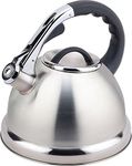 CookSpace (TM) Premium Stylish Stove Top Large 3.5 Litre Satin Stainless Steel Whistling Kettle with Soft Touch Handle and Push Button Spout