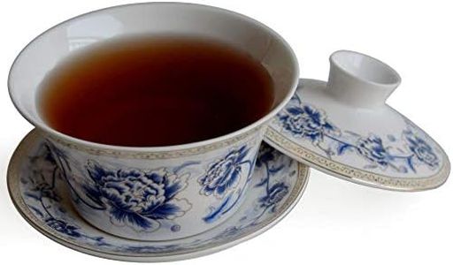 vv8oo Gaiwan Blue White Peony GongFu Tea Ceramic Tureen Sancai Cover Bowl Lip Saucer Set for Coffee Tea Espresso (6.8oz/200cc)