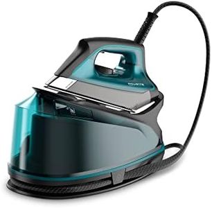Rowenta Compact Steam Pro DG7623 Centro de planchado, 6.3 bares de presión, golpe de vapor de 325 g/minuto, suela antiarañazos deslizante, sistema eco, Color Azul/Negro