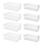 8 Pcs Plastic Storage Bins for Freezer, Pantry, Countertop, Cabinet Organization, Stackable Food Storage Organizer with Handles, BPA Free, 10 x 6 x 3 Inch, 10 x 4 x 3 Inch