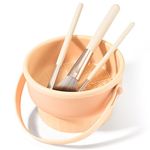 HEYMKGO Makeup Brush Cleaning Mat 3-in-1 Foldable Makeup Brush Cleaner Silicone Makeup Brushes Storage Bowl With Lanyard to Dry Makeup Sponge, Powder Puff, Brush(Skin)