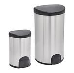 Amazon Basics Automatic Hands-Free D-Shaped Trash Can Set of 2, Toe Tap, Dual - 50 Litres, 12 Litres, Stainless Steel