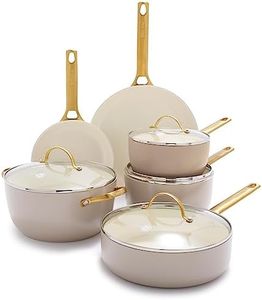 GreenPan Reserve Hard Anodized Healthy Ceramic Nonstick 10 Piece Cookware Pots and Pans Set, Gold Handle, PFAS-Free, Dishwasher Safe, Oven Safe, Taupe