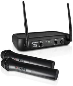 Pyle Channel Microphone System-VHF Fixed Dual Frequency Wireless Set with 2 Handheld Dynamic Transmitter Mics, Receiver Base-for PA, Karaoke, Dj Party (PDWM2135) , Black