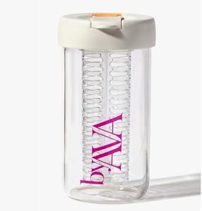 byAVA Premium Glass Water Bottle with Infuser & Straw | 16oz, 450ml infusion water bottle fruit infuser Foldable Straw Reusable Water Bottles Glass tumbler with straw