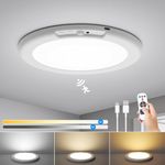 ELEPHANTBOAT® 7.5-Inch 3-Color Dimmable LED Ceiling Light, USB Rechargeable Magnetic Motion Sensor Light with Remote Control, Ideal for Porch, Hallway, Stairs, Balcony, 5000mAh Battery