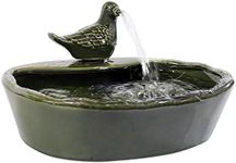 Sunnydaze Ceramic Dove 7-Inch Solar-Powered Water Fountain - Green Glaze - Low-Voltage Submersible Pump with Filter