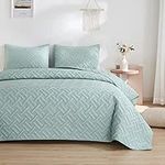 beeweed Quilt Set Super King Size 3 Pieces, Lightweight Microfiber Basket Pattern Bedspreads for All Season, Mint Green Soft Summer Coverlet Set with 2 Pillow Shams (Super King 250x270 CM)