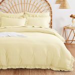 Wake In Cloud - Ruffle Quilt Cover Set, 1000TC Ultra Soft Microfiber Duvet Doona Cover Bed Bedding, 3 Piece, Yellow Cream, Queen Size