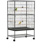 PawHut Large Bird Cage Budgie Cage for Finch Canaries Parakeet with Rolling Stand, Slide-out Tray, Storage Shelf, Food Containers, Dark Grey